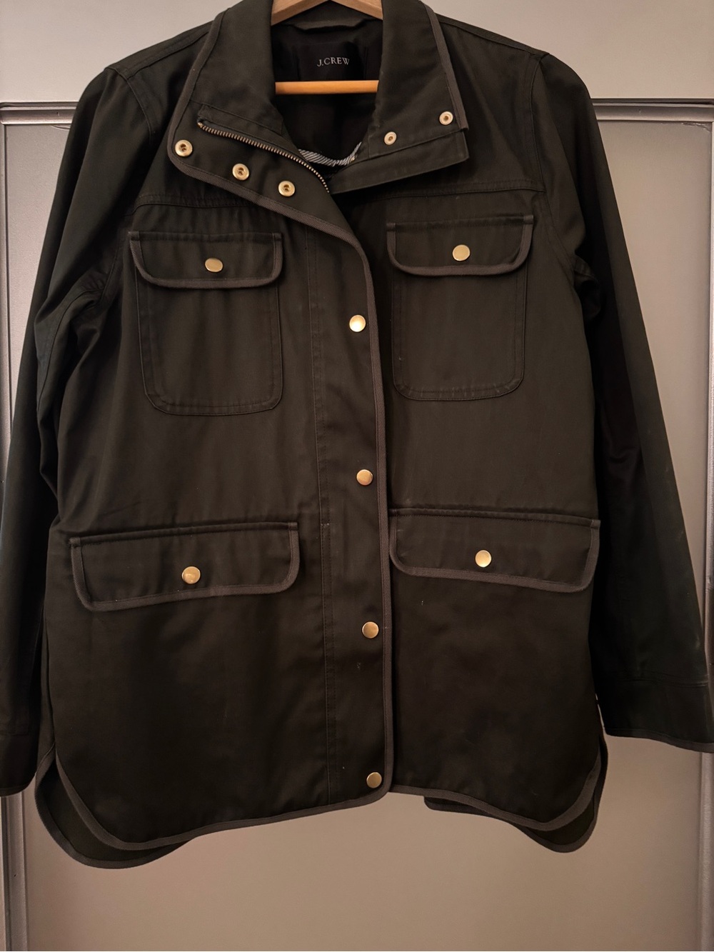 J. Crew Olive Green Utility Jacket with Gold Snap Details